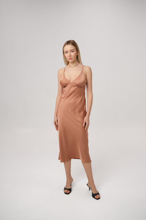 SILKY SLIP MIDI DRESS