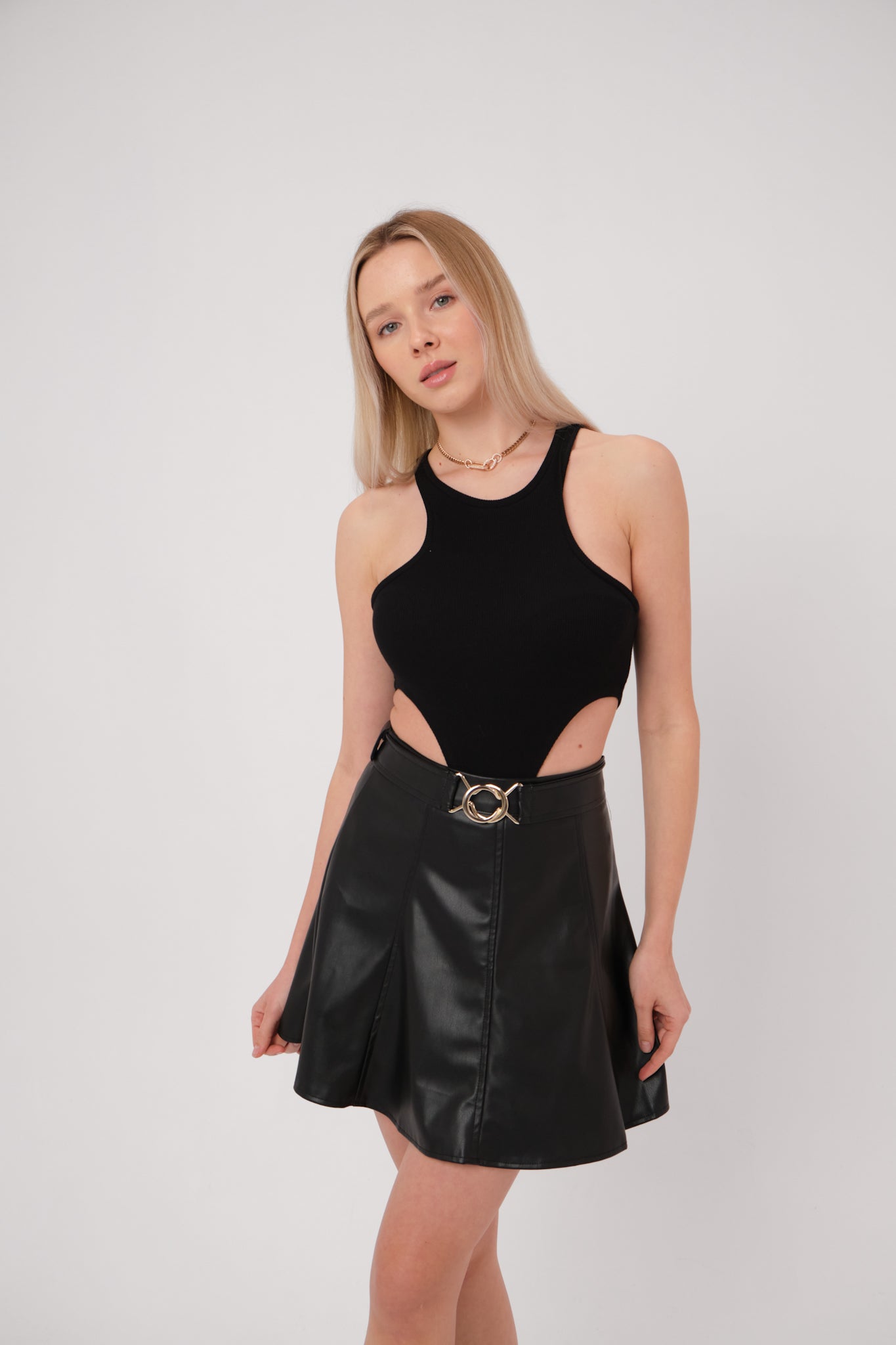 FAUX LEATHER SKIRT WITH BELT